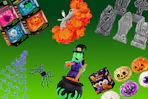 halloween items on a gradient
