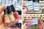 collage image of revlon nail polish, neutrogena makeup wipes, and colgate toothpaste