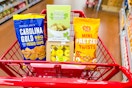 trader joes july buys groceries in shopping cart
