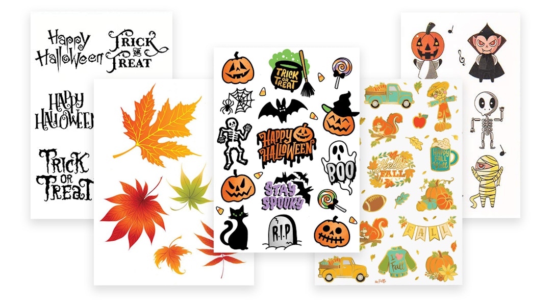 fall- and halloween-themed temporary tattoos