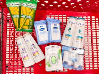 Dove, Febreze, Glade, Ticonderoga, and Cetaphil all together in Target shopping cart