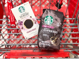 Instant coffee package and ground coffee bean package in store shopping cart