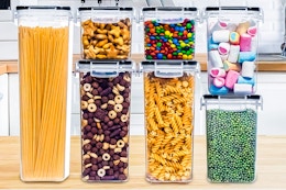 Lifestyle image of 5 food canisters in kitchen setting