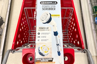 casabella power spin scrubber sitting on a target cart