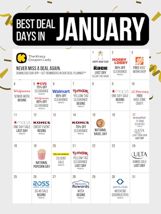 a calendar of january 2026 with the best sales and deals