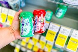 person holding 2 packs of mentos gum