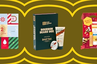 advent calendar, beard box, and burt's bees gift set