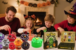 family playing with halloween slime