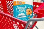 angel soft toilet paper 6-pack sitting in a target cart