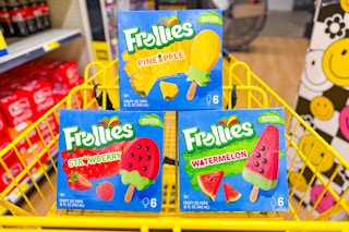 frollies ice pops stacked in a yellow shopping cart