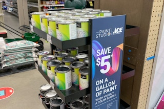 ace hardware sample paint section with an offer of $5 off a gallon of paint when you buy a sample