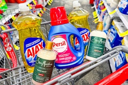 ajax, persil, and shea moisture products in a cart