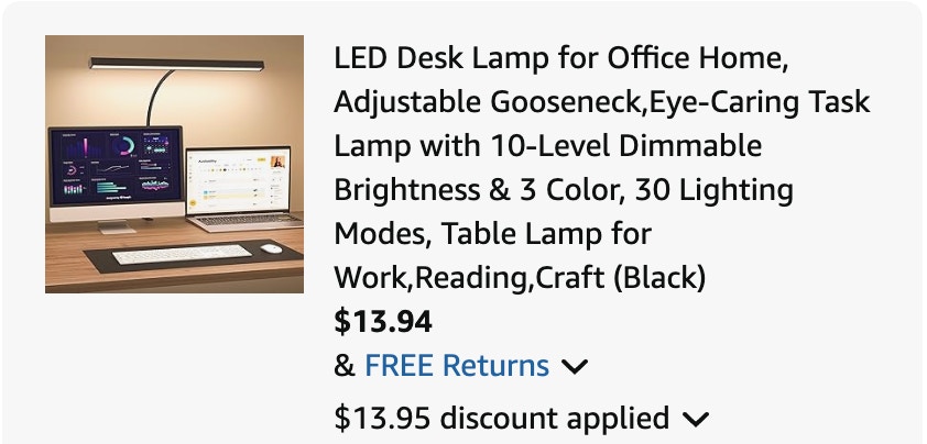 desk lamp Amazon receipt