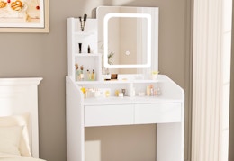 white vanity table with mirror