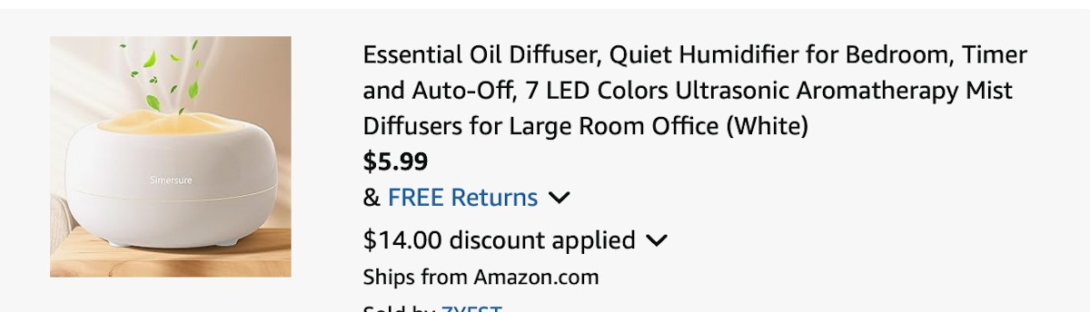 essential oil diffuser Amazon receipt