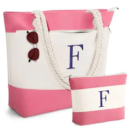 Initial Canvas Beach Tote Bag