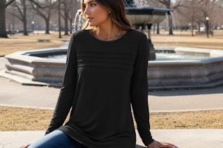 a woman wearing a tunic long sleeve