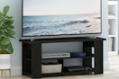 a tv stand in a living room