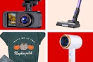 women's fall tee, ionic hair dryer, cordless vacuum, and dash cam