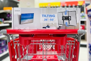 Sanus TV Mount in front of Target shopping cart in electronic section