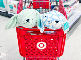 two pillowfort bunny plushes in target cart