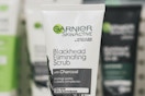 garnier blackhead eliminating scrub on store shelf