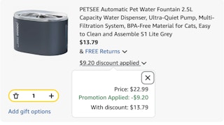 pet water fountain Amazon receipt