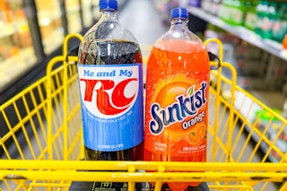 rc cola sunkist soda in shopping cart