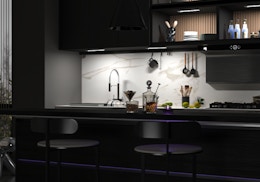 light turned on under a cabinet in a kitchen