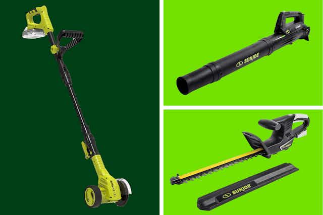 Sun Joe Garden Tool Clearance at QVC: $34 Hedger, $40 Blower, and More card image