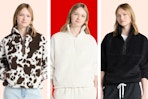 Three No Boundaries Plush Pullovers: Cowprint, white & black