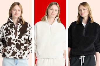 Three No Boundaries Plush Pullovers: Cowprint, white & black