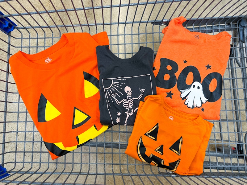 four halloween tees in walmart cart