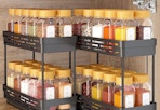 black pull out spice racks with spice jars