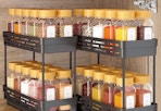 black pull out spice racks with spice jars