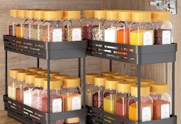 black pull out spice racks with spice jars