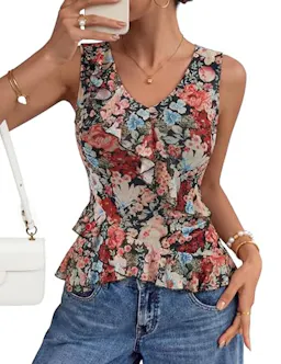 ZESICA Women's Floral Sleeveless Top