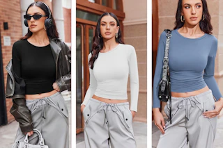 collage of three different colors of long sleeve tops