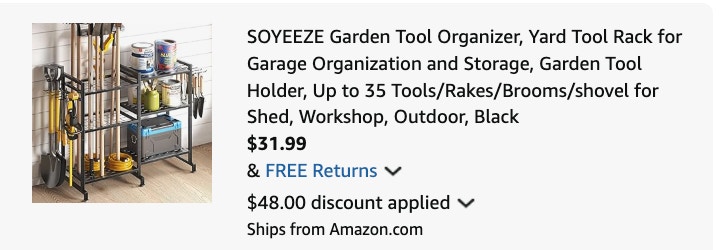 Garden tool organizer Amazon receipt