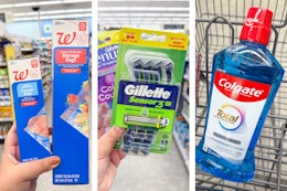 collage with storage bags, disposable razors, and mouthwash