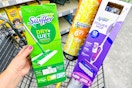 swiffer power mop, duster, and dry sweeper in a cart