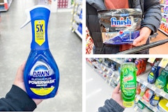 collage with finish tabs, dawn powerwash, and gain dish soap