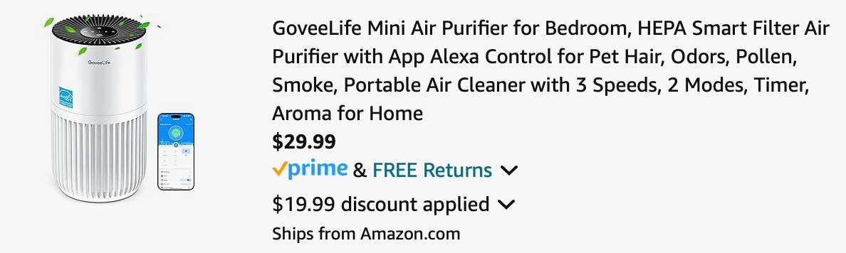 GoveeLife Air Purifier Amazon receipt