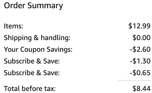 an amazon order summary ending in $8.44