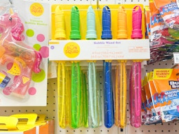 sun squad bubble toys sitting on a target shelf