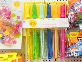 sun squad bubble toys sitting on a target shelf