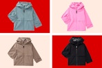 4 stock photos of Ozark Trail toddler rain jackets showcasing different colors