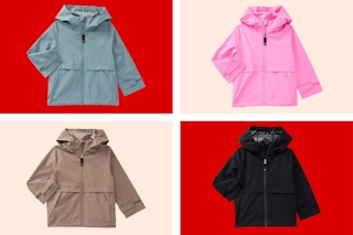 4 stock photos of Ozark Trail toddler rain jackets showcasing different colors