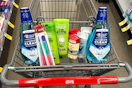 crest mouthwash, kiss nail files, garnier shampoo, degree deodorant, and old spice deodorant in a cart