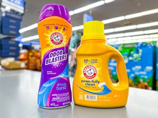two Arm & Hammer laundry products on shelf